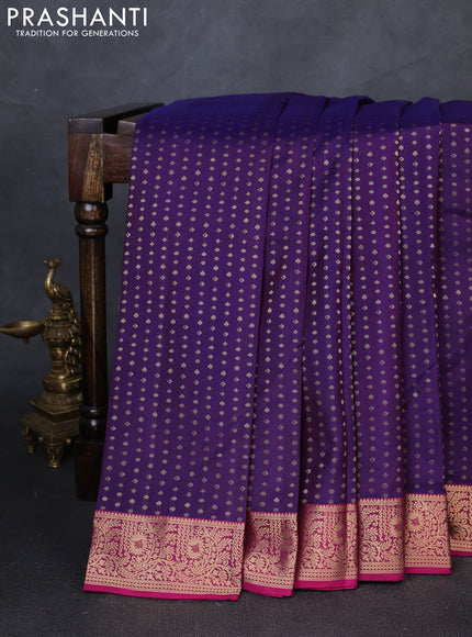 Pure kanchipuram silk saree violet and dark pink with allover zari woven 1000 butta weaves and zari woven border