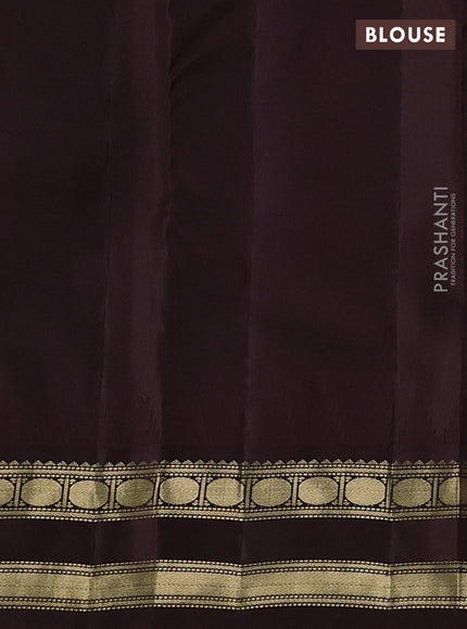 Pure kanchipuram silk saree peach pink and brown with zari woven buttas and temple design zari woven border