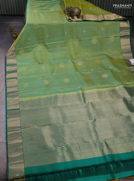 Pure kanchipuram silk saree dual shade of light green and teal green with zari woven buttas and zari woven border