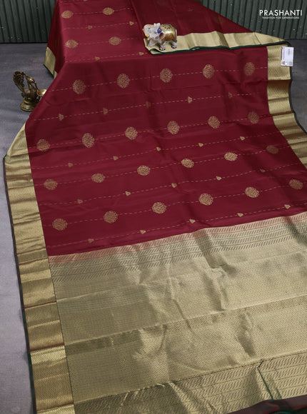 Pure kanchipuram silk saree maroon and manthulir green with zari woven buttas and zari woven border