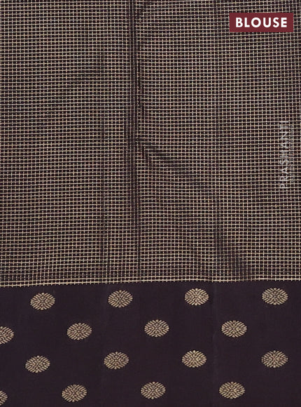 Pure kanchipuram silk saree deep maroon and coffee brown with allover zari woven small zari checked pattern and zari woven butta border