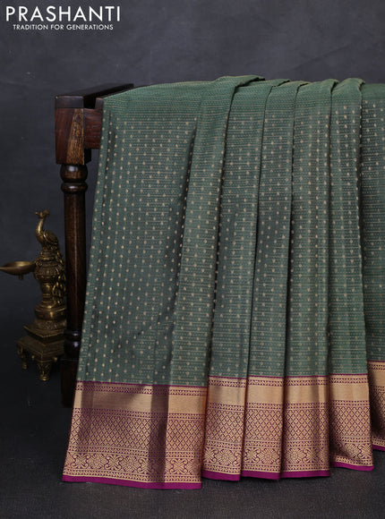 Pure kanchipuram silk saree green shade and purple with allover zari weaves and zari woven border