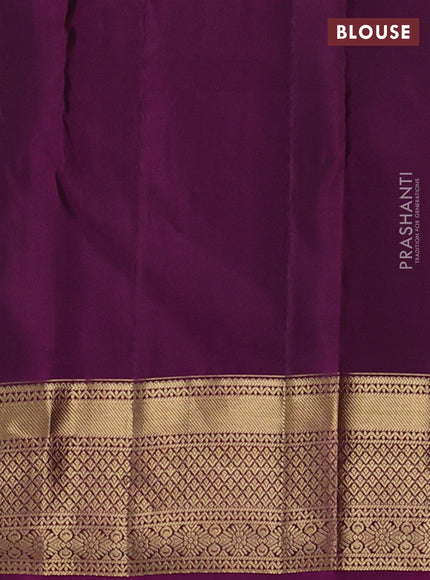 Pure kanchipuram silk saree green shade and purple with allover zari weaves and zari woven border
