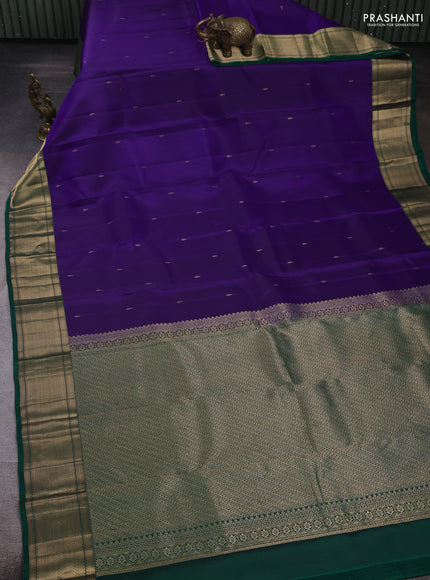 Pure kanchipuram silk saree blue and green with zari woven buttas and zari woven border