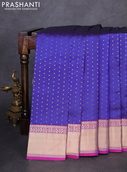 Pure kanchipuram silk saree blue and purple with allover zari woven 1000 buttas and zari woven border