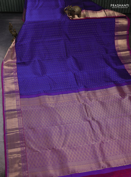 Pure kanchipuram silk saree blue and purple with allover zari woven 1000 buttas and zari woven border