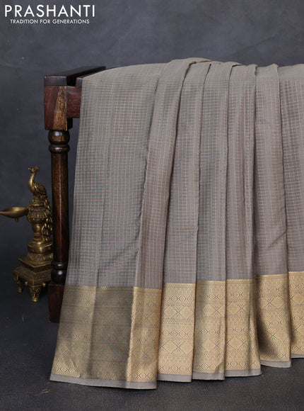 Pure kanchipuram silk saree grey and maroon with allover zari checked pattern and zari woven border