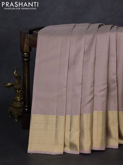 Pure kanchipuram silk saree pastel pink and maroon with allover zari stripes pattern and zari woven border
