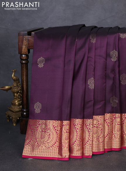Pure kanchipuram silk saree deep jamun and dark pink with zari woven buttas and zari woven border