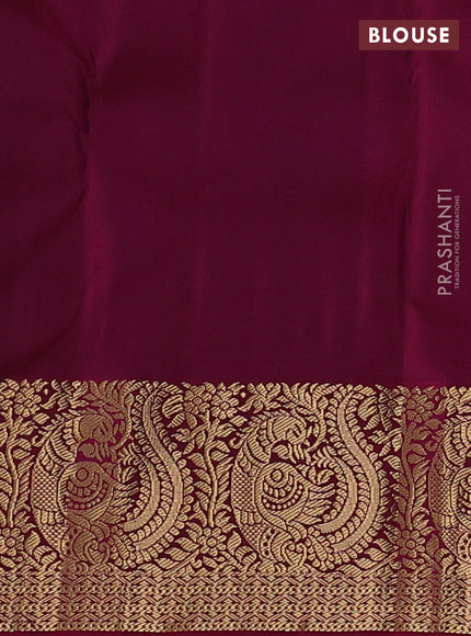 Pure kanchipuram silk saree deep jamun and dark pink with zari woven buttas and zari woven border