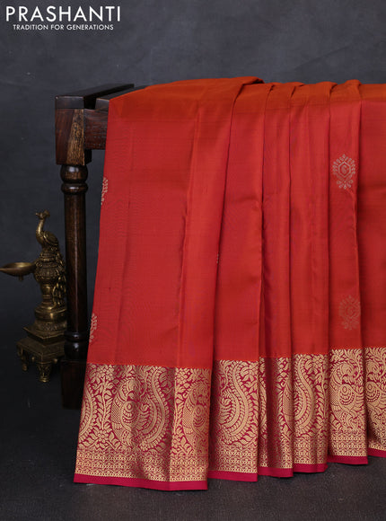 Pure kanchipuram silk saree rustic orange and pink with zari woven buttas and zari woven border