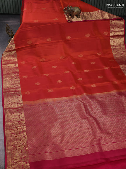 Pure kanchipuram silk saree rustic orange and pink with zari woven buttas and zari woven border