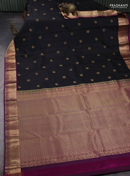 Pure kanchipuram silk saree black and purple with zari woven buttas and zari woven border