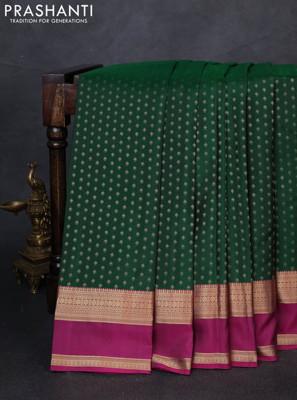 Pure kanchipuram silk saree green and magenta pink with allover zari woven 1000 buttas and rettapet zari woven border