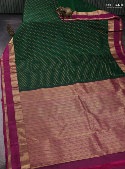 Pure kanchipuram silk saree green and magenta pink with allover zari woven 1000 buttas and rettapet zari woven border