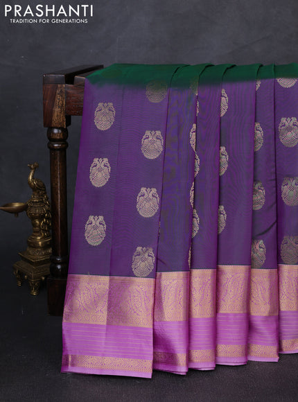 Pure kanchipuram silk saree dual shade of greenish purple and lavender with annam zari woven buttas and zari woven border