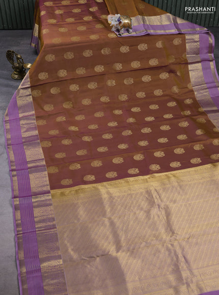 Pure kanchipuram silk saree dark mustard and lavender with annam zari woven buttas and zari woven border