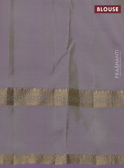 Pure kanchipuram silk saree pista green and pastel lavender with zari woven buttas and rettapet zari woven border