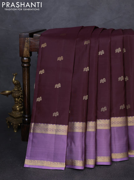 Pure kanchipuram silk saree deep maroon and lavender with zari woven buttas and rettapet zari woven border