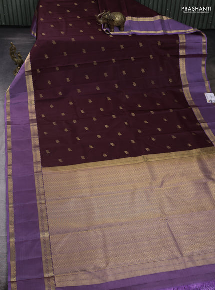 Pure kanchipuram silk saree deep maroon and lavender with zari woven buttas and rettapet zari woven border