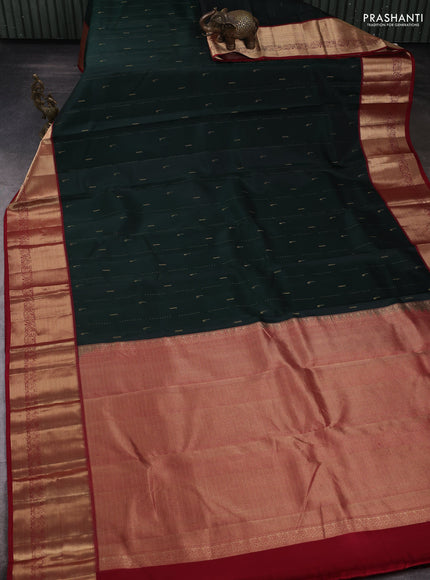Pure kanchipuram silk saree bottle green and maroon with zari woven buttas and zari woven border
