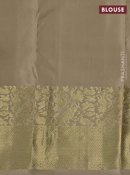 Pure kanchipuram silk saree beige with zari woven buttas and rich zari woven border