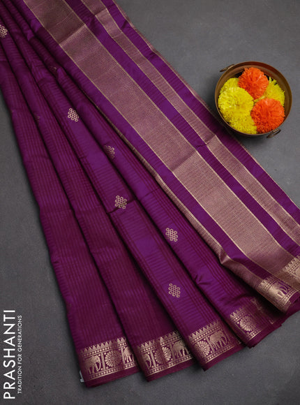Semi raw silk saree purple with allover self emboss & zari buttas and zari woven border