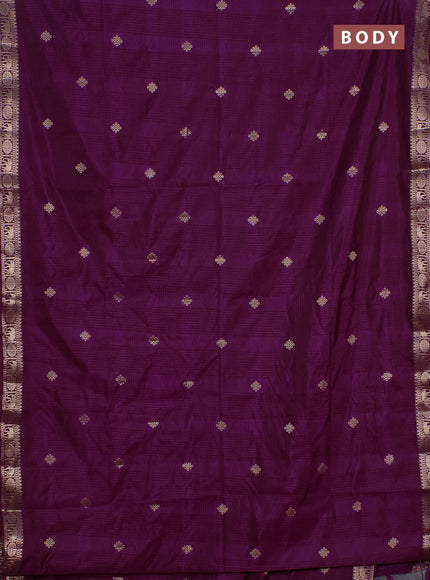 Semi raw silk saree purple with allover self emboss & zari buttas and zari woven border