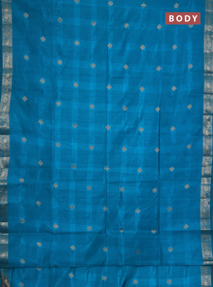 Semi raw silk saree teal blue with allover self emboss & zari buttas and zari woven border