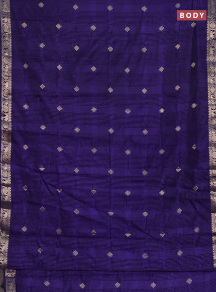 Semi raw silk saree blue with allover self emboss & zari buttas and zari woven border