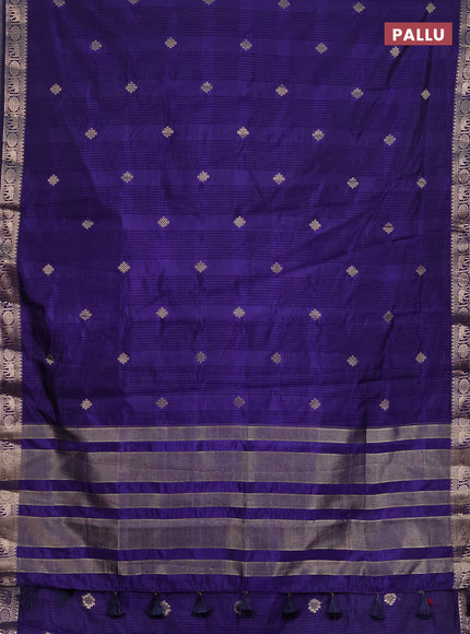 Semi raw silk saree blue with allover self emboss & zari buttas and zari woven border