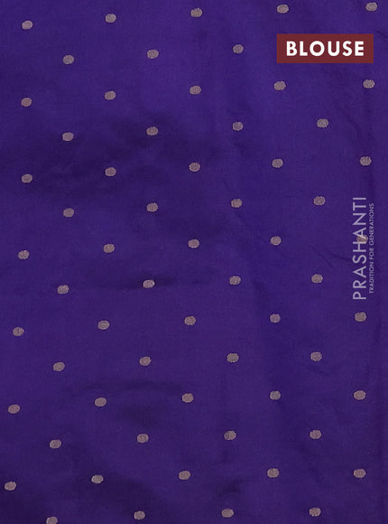 Semi raw silk saree blue with allover self emboss & zari buttas and zari woven border