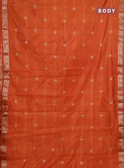 Semi raw silk saree orange with allover self emboss & zari buttas and zari woven border