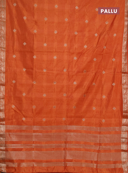 Semi raw silk saree orange with allover self emboss & zari buttas and zari woven border