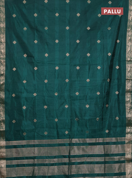 Semi raw silk saree green with allover self emboss & zari buttas and zari woven border
