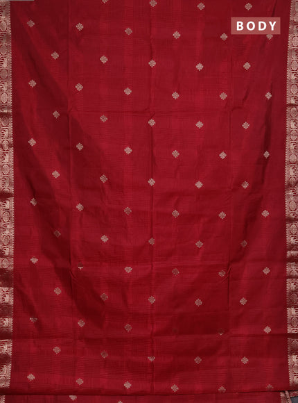 Semi raw silk saree maroon with allover self emboss & zari buttas and zari woven border