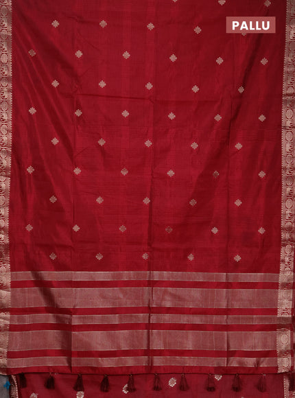 Semi raw silk saree maroon with allover self emboss & zari buttas and zari woven border