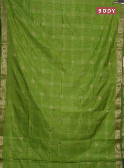 Semi raw silk saree light green with allover self emboss & zari buttas and zari woven border