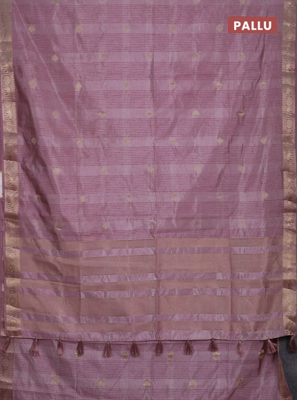 Semi raw silk saree pastel pink with allover self emboss & zari buttas and zari woven border