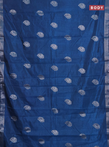 Semi raw silk saree cs blue with silver zari woven buttas and zari woven border