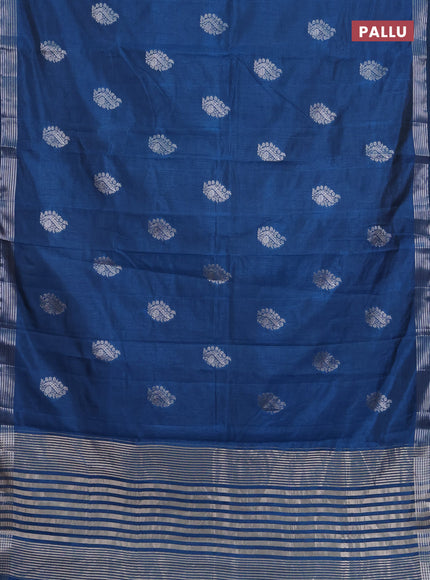 Semi raw silk saree cs blue with silver zari woven buttas and zari woven border