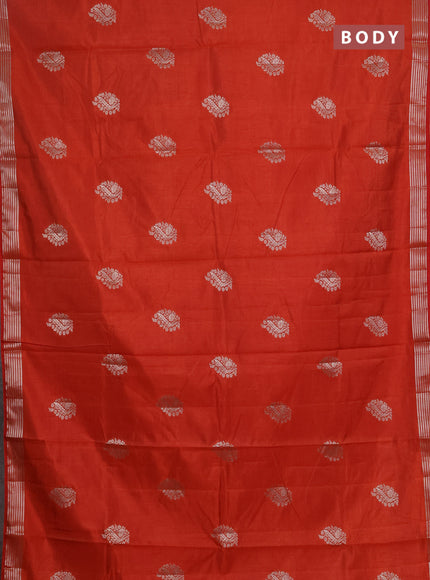 Semi raw silk saree rustic orange with silver zari woven buttas and zari woven border