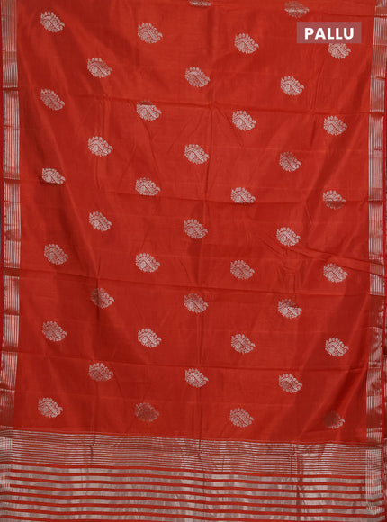 Semi raw silk saree rustic orange with silver zari woven buttas and zari woven border