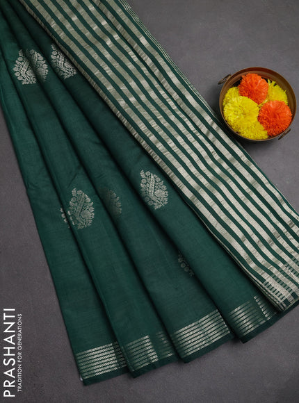 Semi raw silk saree green with silver zari woven buttas and zari woven border