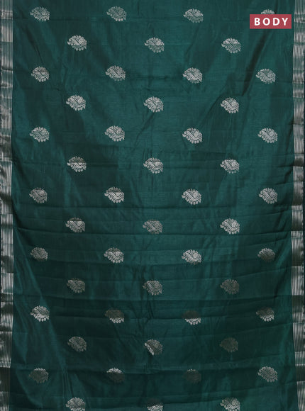 Semi raw silk saree green with silver zari woven buttas and zari woven border