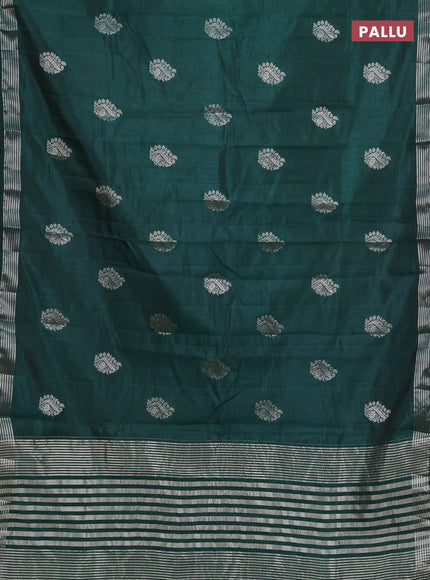 Semi raw silk saree green with silver zari woven buttas and zari woven border