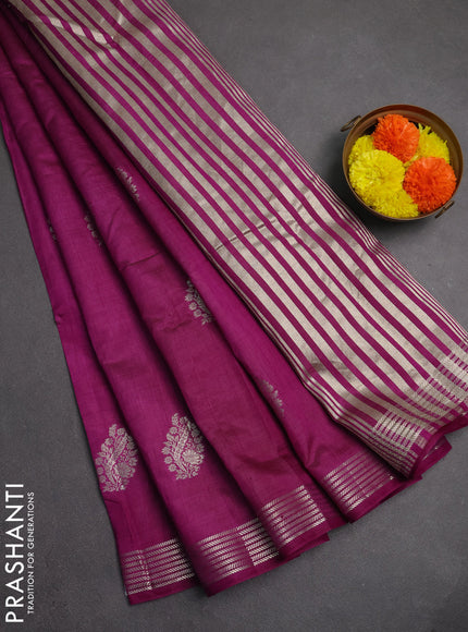 Semi raw silk saree purple with silver zari woven buttas and zari woven border