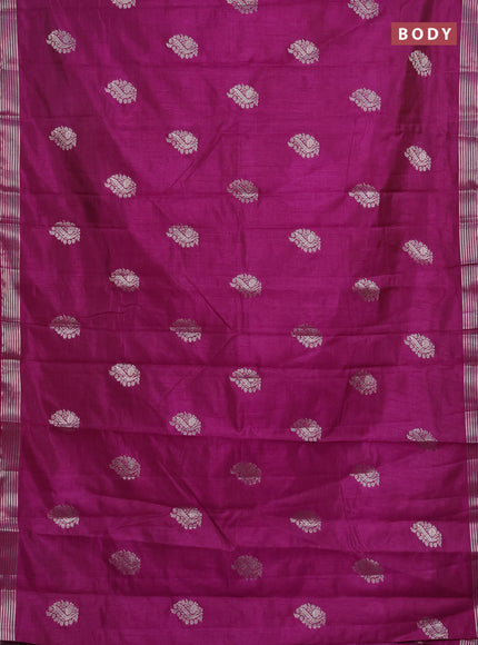 Semi raw silk saree purple with silver zari woven buttas and zari woven border