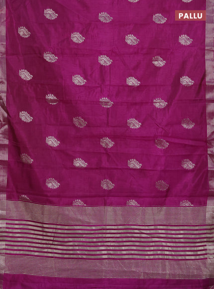Semi raw silk saree purple with silver zari woven buttas and zari woven border