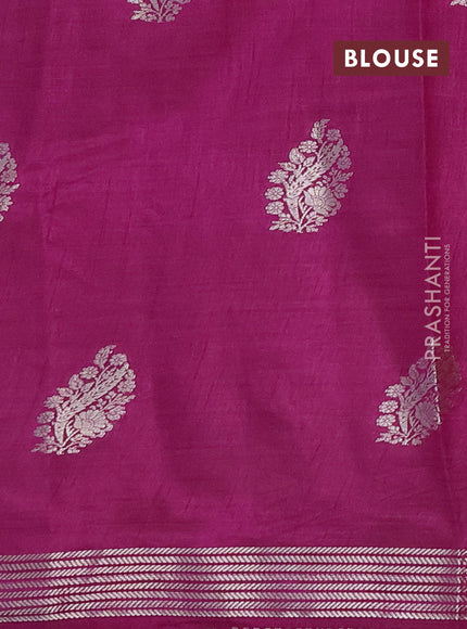 Semi raw silk saree purple with silver zari woven buttas and zari woven border